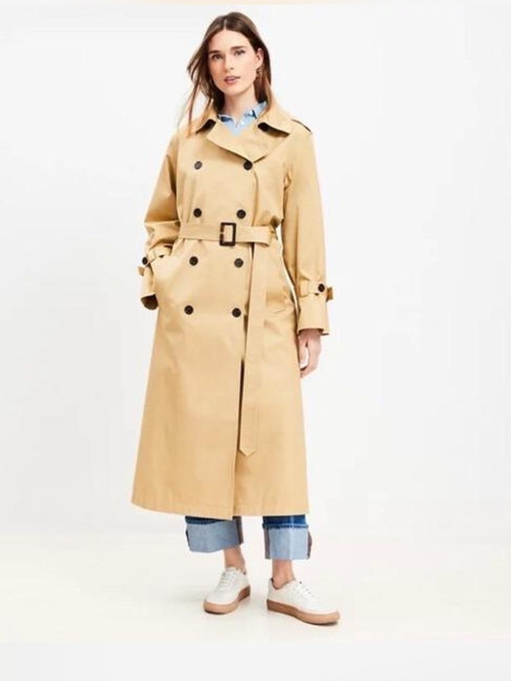 LOFT Tan Double-Breasted Trench Coat